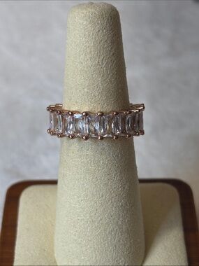 AAA CZ Emerald Cut Eternity Band Ring 18k Rose Gold Filled